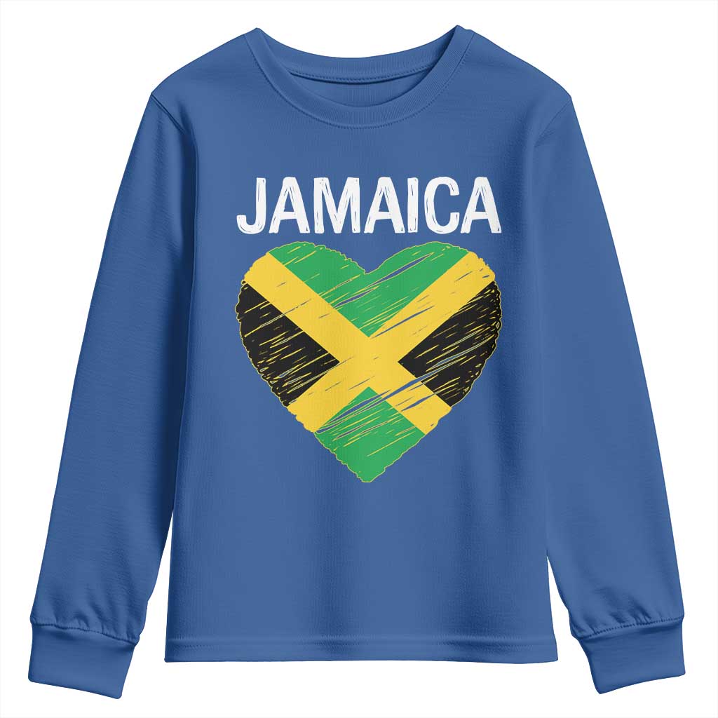 Jamaican Heart Flag Youth Sweatshirt Patriotic Jamaica Girls Proud Jamaican Roots TS10 Royal Blue Print Your Wear