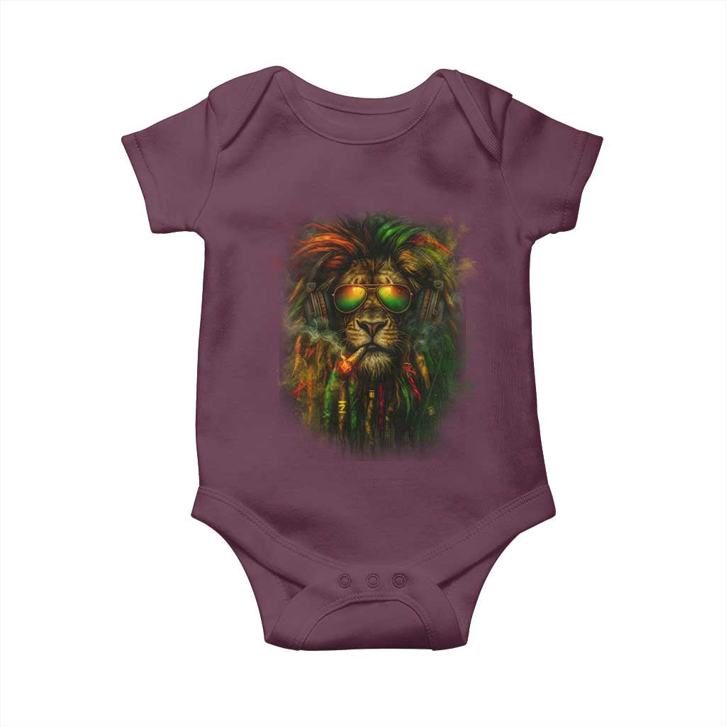 Rasta Reggae Lion Smoking Weed Baby Onesie Jamaican Reggae Music and Weed Lovers TS10 Maroon Print Your Wear