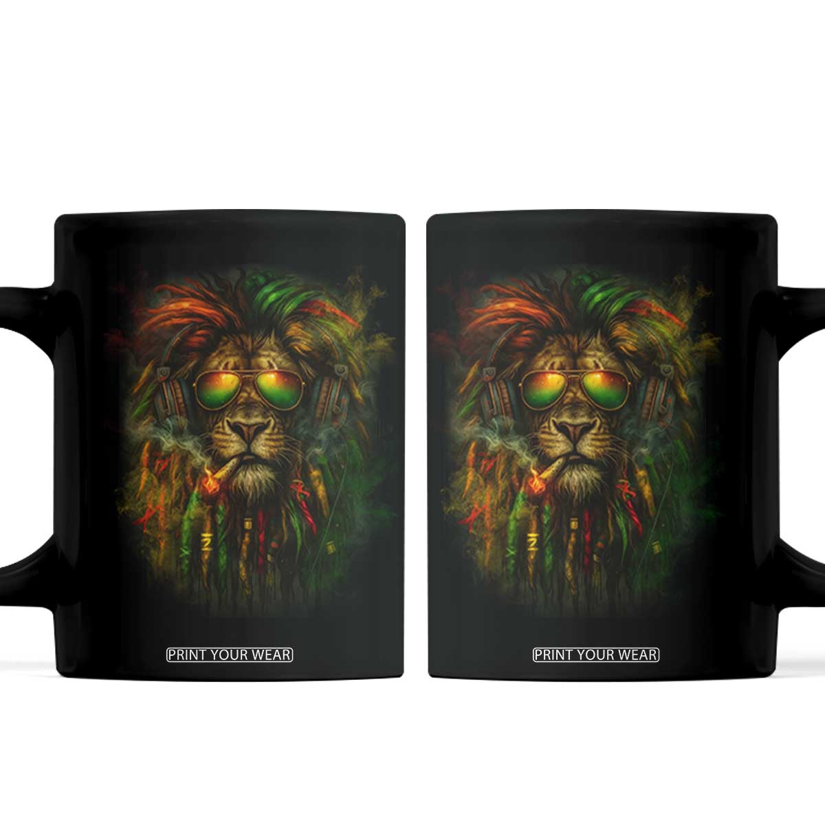 Rasta Reggae Lion Smoking Weed Coffee Mug Jamaican Reggae Music and Weed Lovers TS10 Black Print Your Wear