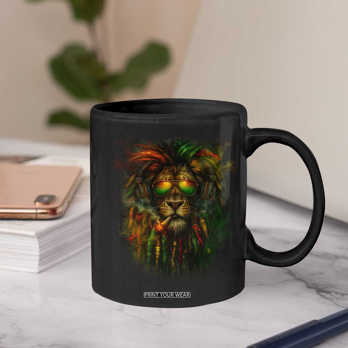 Rasta Reggae Lion Smoking Weed Coffee Mug Jamaican Reggae Music and Weed Lovers TS10 Print Your Wear