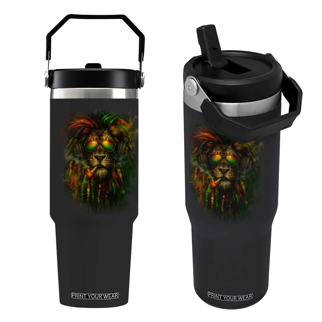 Rasta Reggae Lion Smoking Weed Flip Straw Tumbler Jamaican Reggae Music and Weed Lovers TS10 One Size: 30 oz Black Print Your Wear