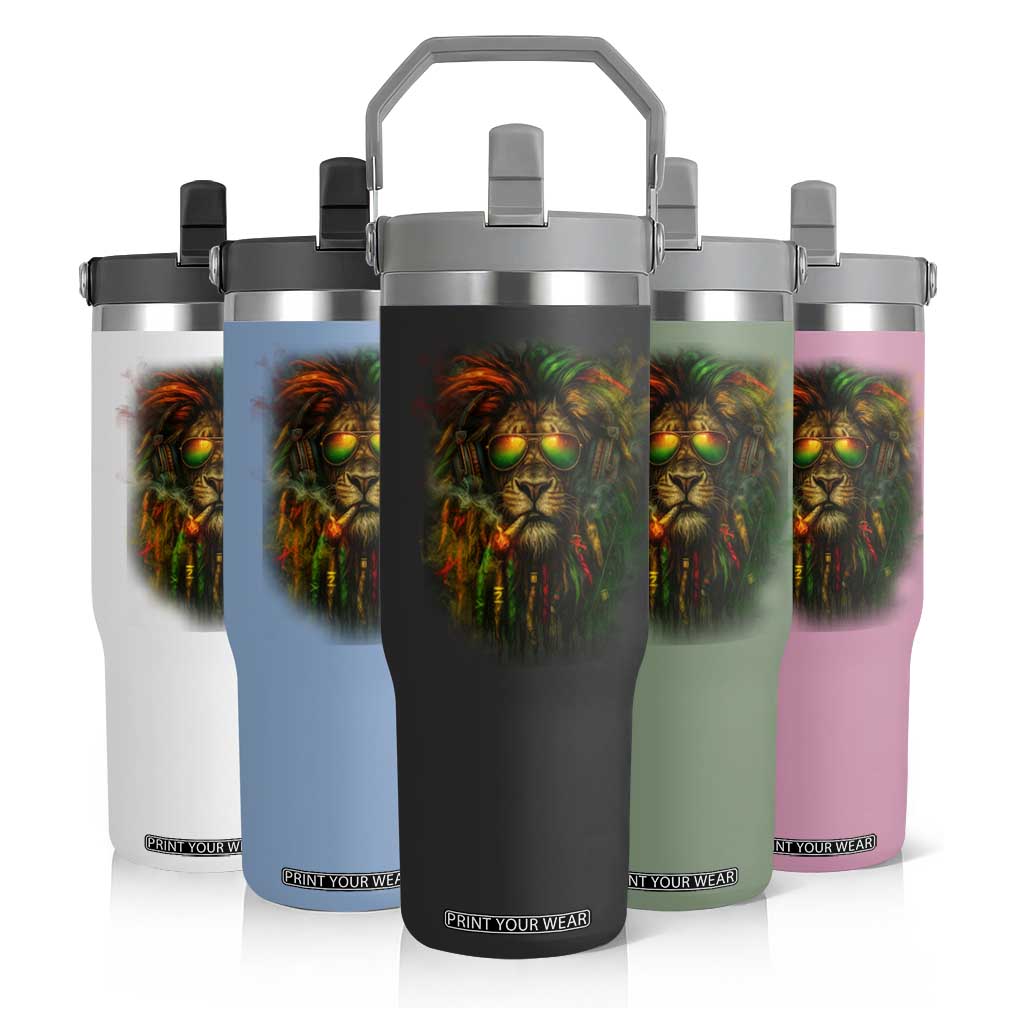 Rasta Reggae Lion Smoking Weed Flip Straw Tumbler Jamaican Reggae Music and Weed Lovers TS10 Print Your Wear