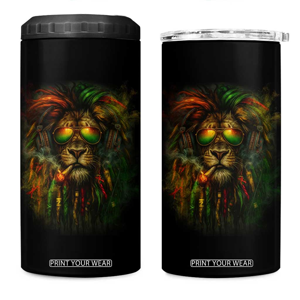Rasta Reggae Lion Smoking Weed 4 in 1 Can Cooler Tumbler Jamaican Reggae Music and Weed Lovers TS10 One Size: 16 oz Black Print Your Wear