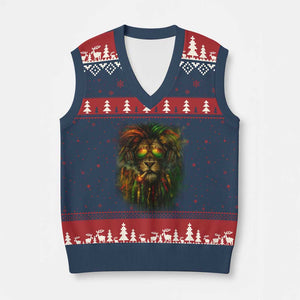 Rasta Reggae Lion Smoking Weed V-Neck Knit Sweater Vest Jamaican Reggae Music and Weed Lovers TS10 Navy Red Print Your Wear