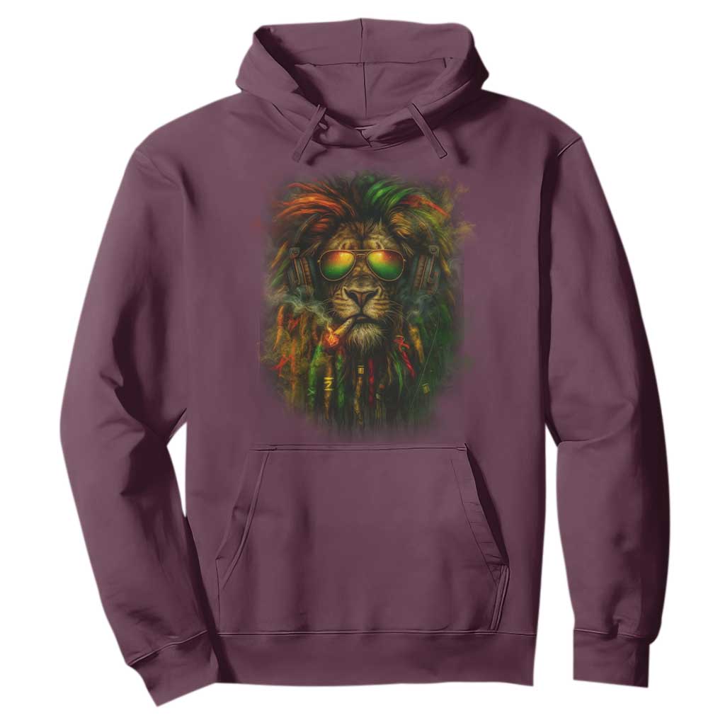 Rasta Reggae Lion Smoking Weed Hoodie Jamaican Reggae Music and Weed Lovers TS10 Maroon Print Your Wear