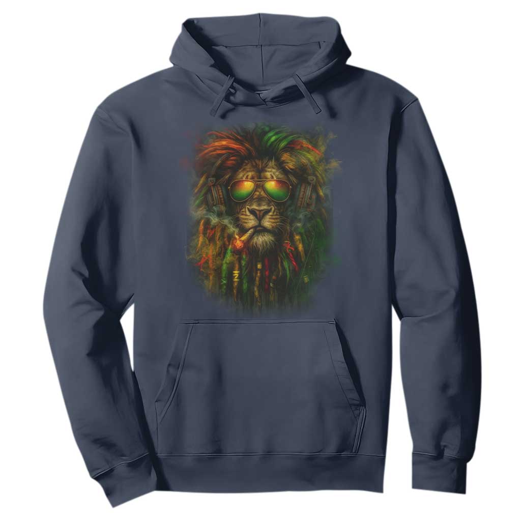 Rasta Reggae Lion Smoking Weed Hoodie Jamaican Reggae Music and Weed Lovers TS10 Navy Print Your Wear