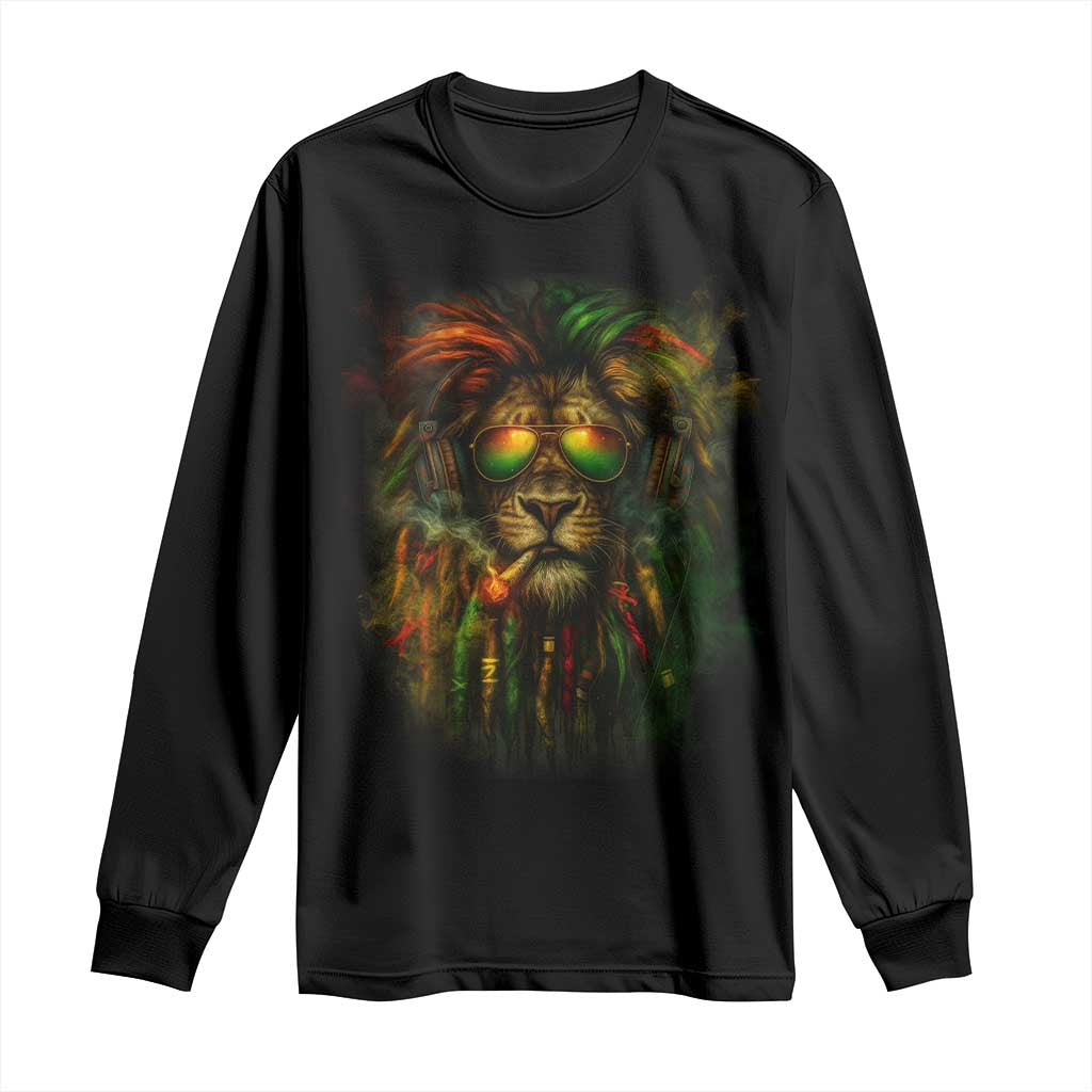 Rasta Reggae Lion Smoking Weed Long Sleeve Shirt Jamaican Reggae Music and Weed Lovers TS10 Black Print Your Wear