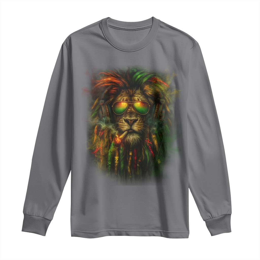 Rasta Reggae Lion Smoking Weed Long Sleeve Shirt Jamaican Reggae Music and Weed Lovers TS10 Charcoal Print Your Wear