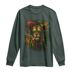 Rasta Reggae Lion Smoking Weed Long Sleeve Shirt Jamaican Reggae Music and Weed Lovers TS10 Dark Forest Green Print Your Wear