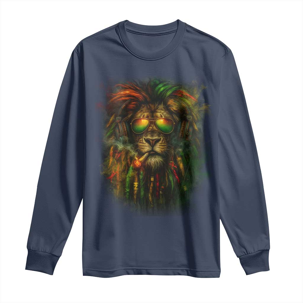 Rasta Reggae Lion Smoking Weed Long Sleeve Shirt Jamaican Reggae Music and Weed Lovers TS10 Navy Print Your Wear