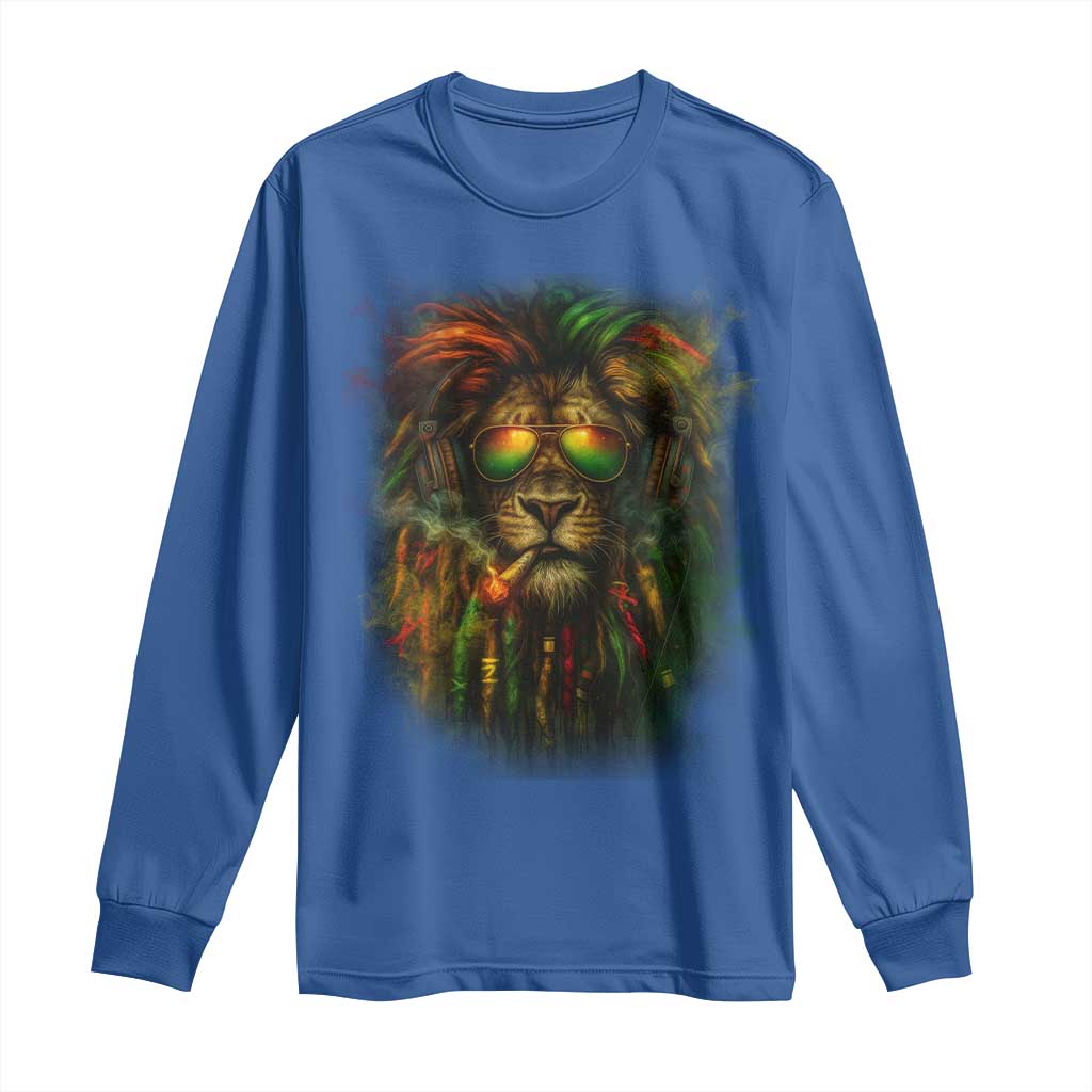 Rasta Reggae Lion Smoking Weed Long Sleeve Shirt Jamaican Reggae Music and Weed Lovers TS10 Royal Blue Print Your Wear