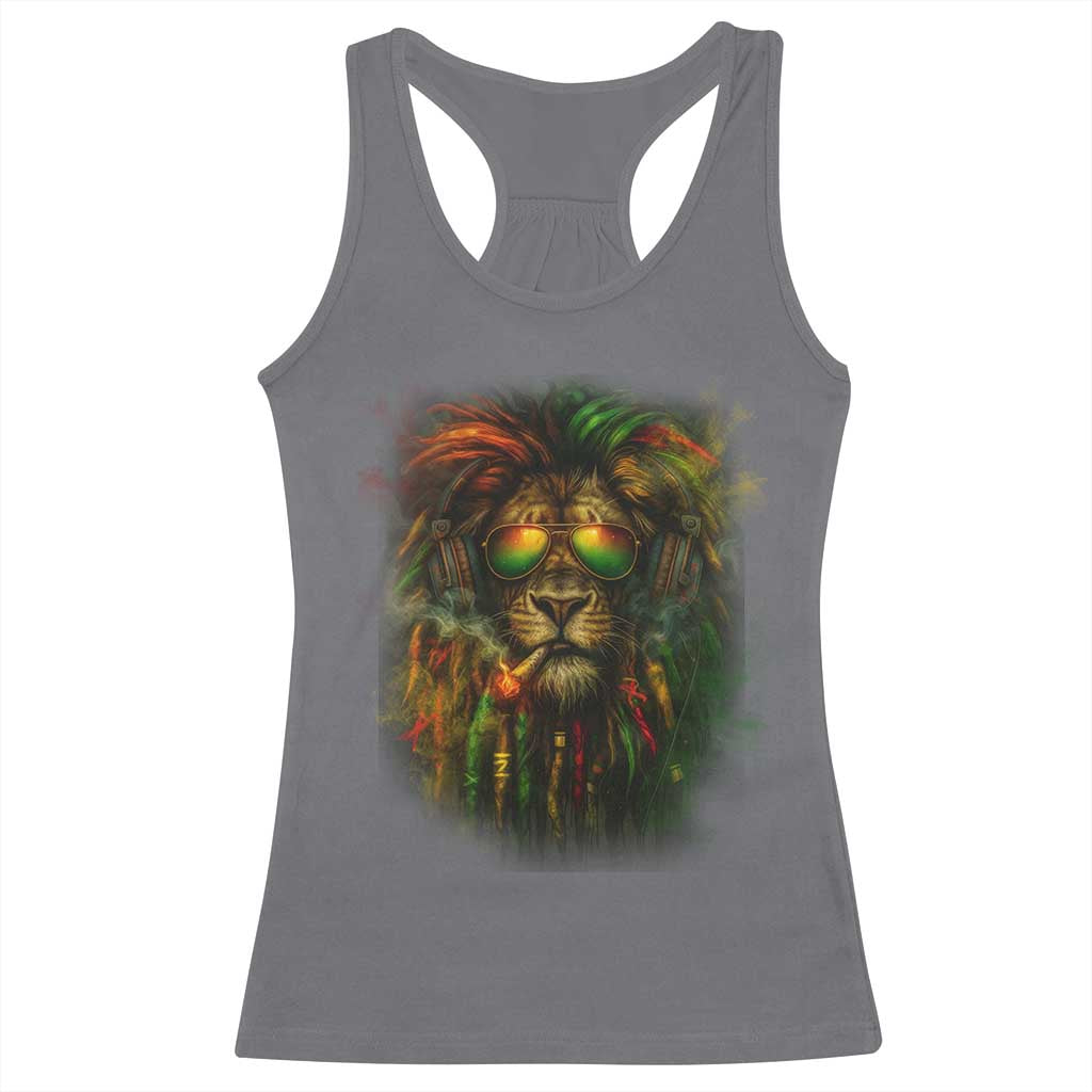 Rasta Reggae Lion Smoking Weed Racerback Tank Top Jamaican Reggae Music and Weed Lovers TS10 Charcoal Print Your Wear