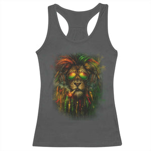 Rasta Reggae Lion Smoking Weed Racerback Tank Top Jamaican Reggae Music and Weed Lovers TS10 Dark Heather Print Your Wear
