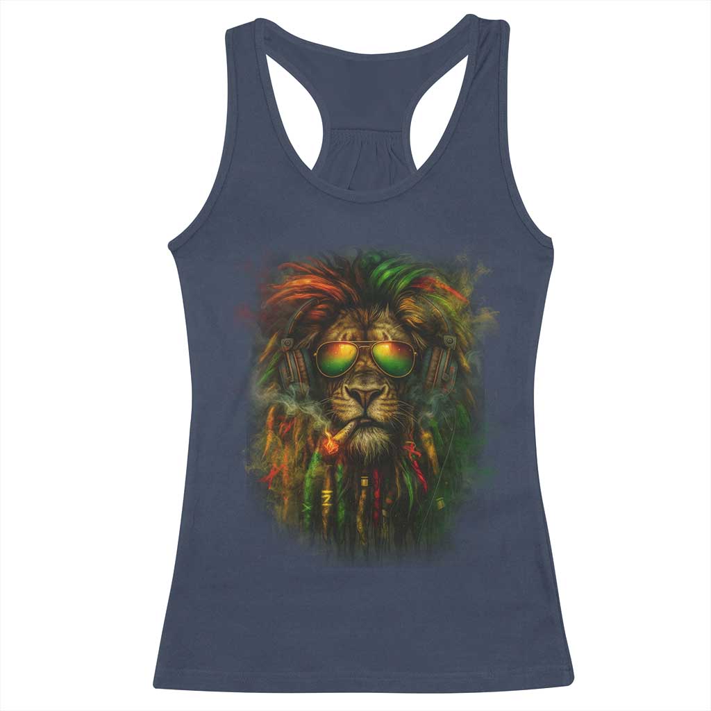Rasta Reggae Lion Smoking Weed Racerback Tank Top Jamaican Reggae Music and Weed Lovers TS10 Navy Print Your Wear