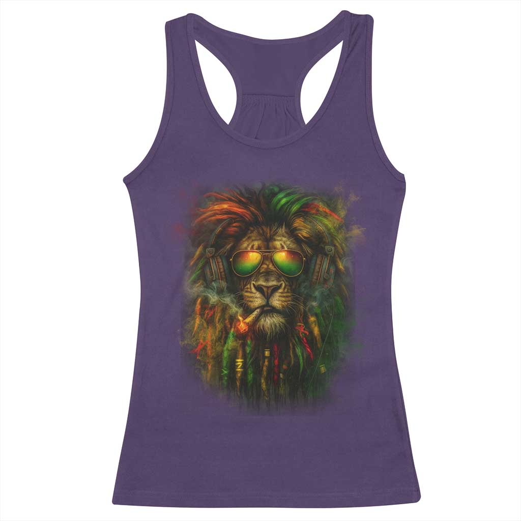 Rasta Reggae Lion Smoking Weed Racerback Tank Top Jamaican Reggae Music and Weed Lovers TS10 Purple Print Your Wear