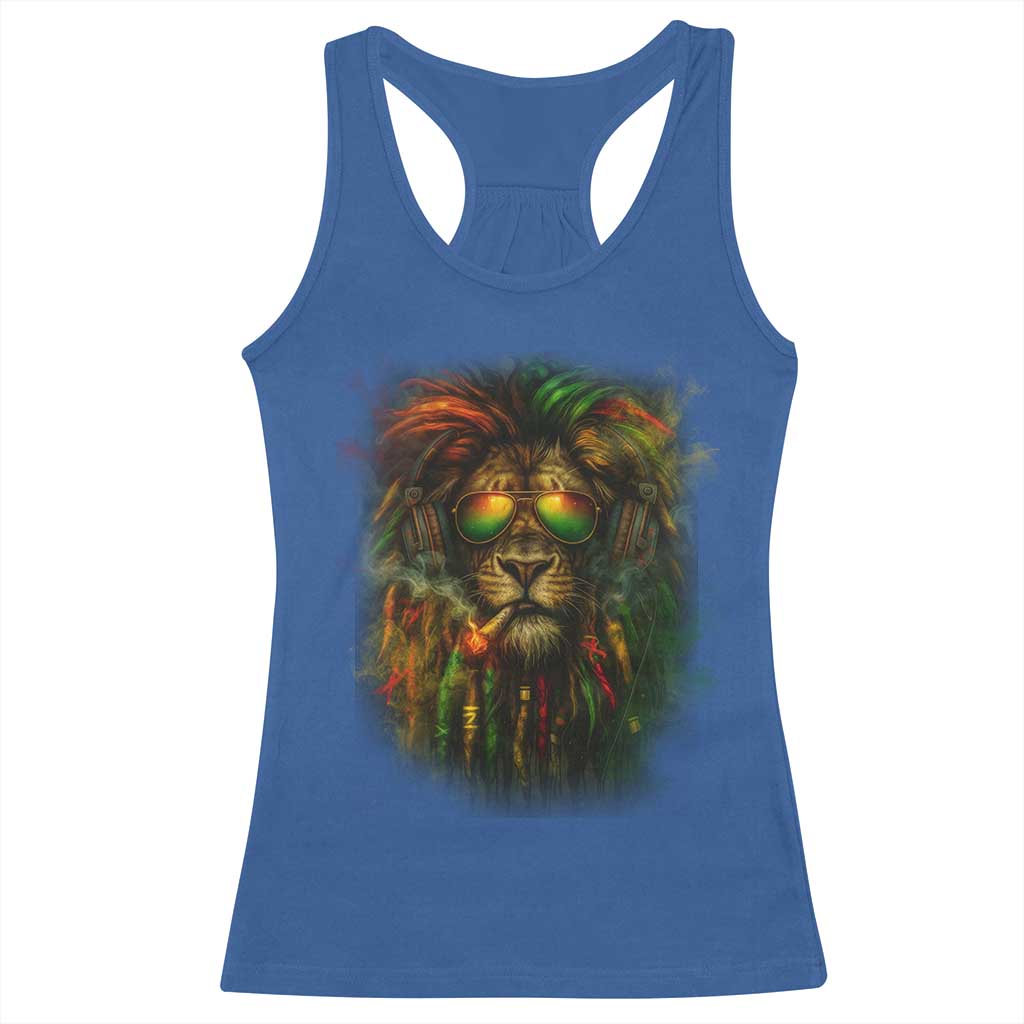 Rasta Reggae Lion Smoking Weed Racerback Tank Top Jamaican Reggae Music and Weed Lovers TS10 Royal Blue Print Your Wear