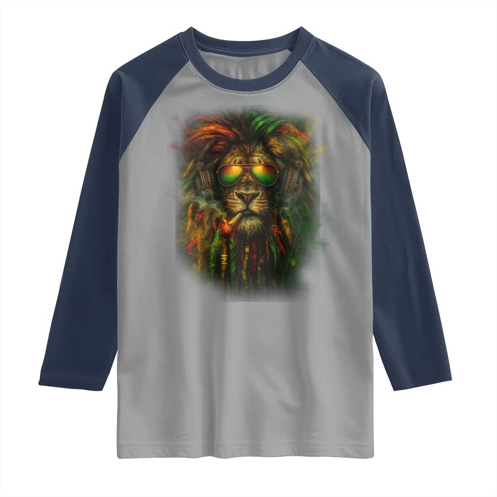 Rasta Reggae Lion Smoking Weed Raglan Shirt Jamaican Reggae Music and Weed Lovers TS10 Sport Gray Navy Print Your Wear