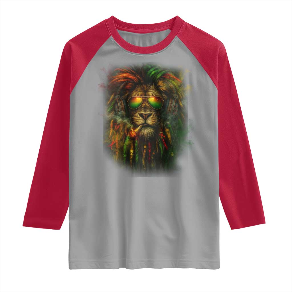 Rasta Reggae Lion Smoking Weed Raglan Shirt Jamaican Reggae Music and Weed Lovers TS10 Sport Gray Red Print Your Wear