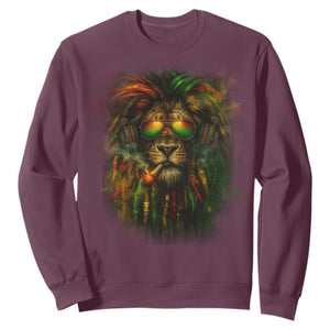 Rasta Reggae Lion Smoking Weed Sweatshirt Jamaican Reggae Music and Weed Lovers TS10 Maroon Print Your Wear
