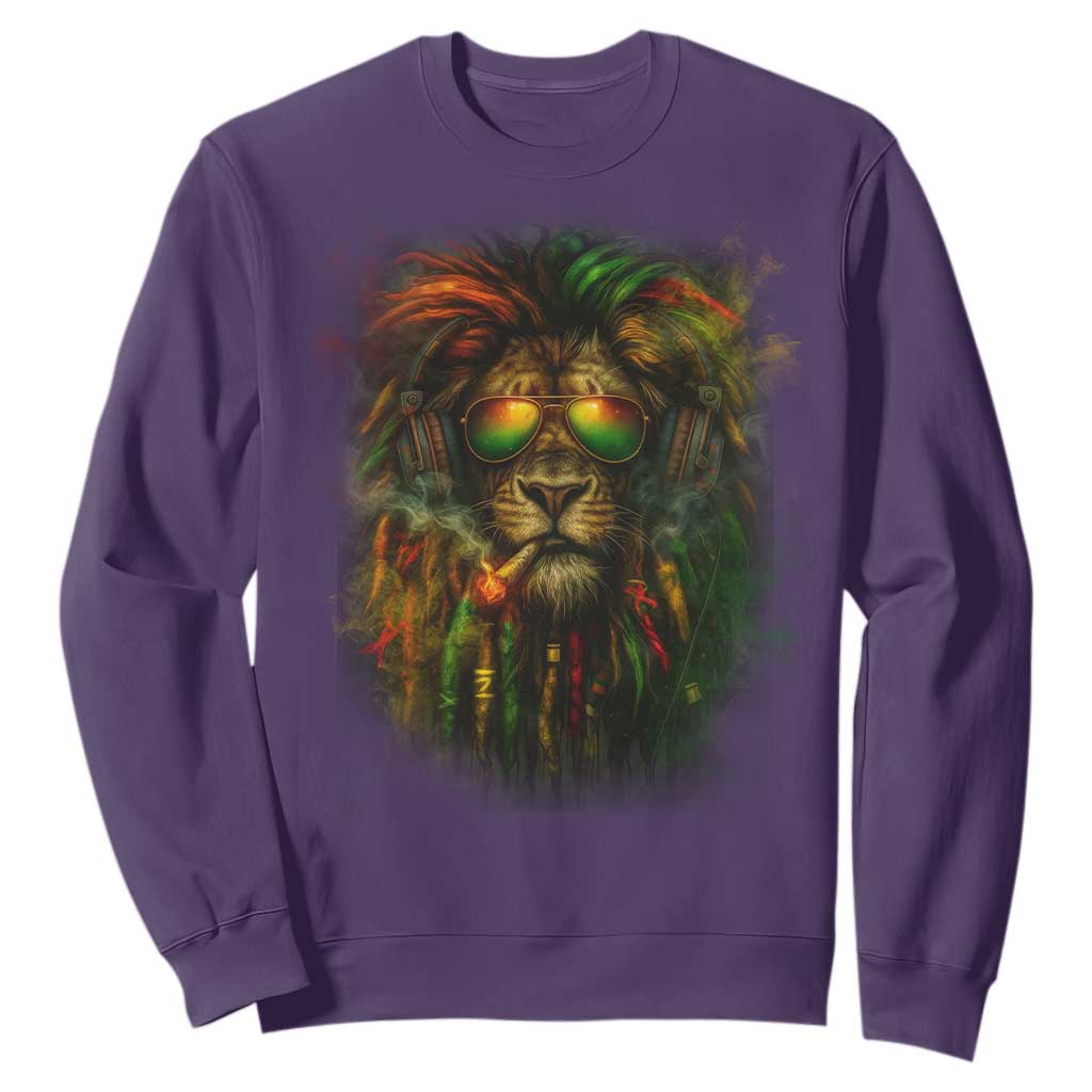 Rasta Reggae Lion Smoking Weed Sweatshirt Jamaican Reggae Music and Weed Lovers TS10 Purple Print Your Wear