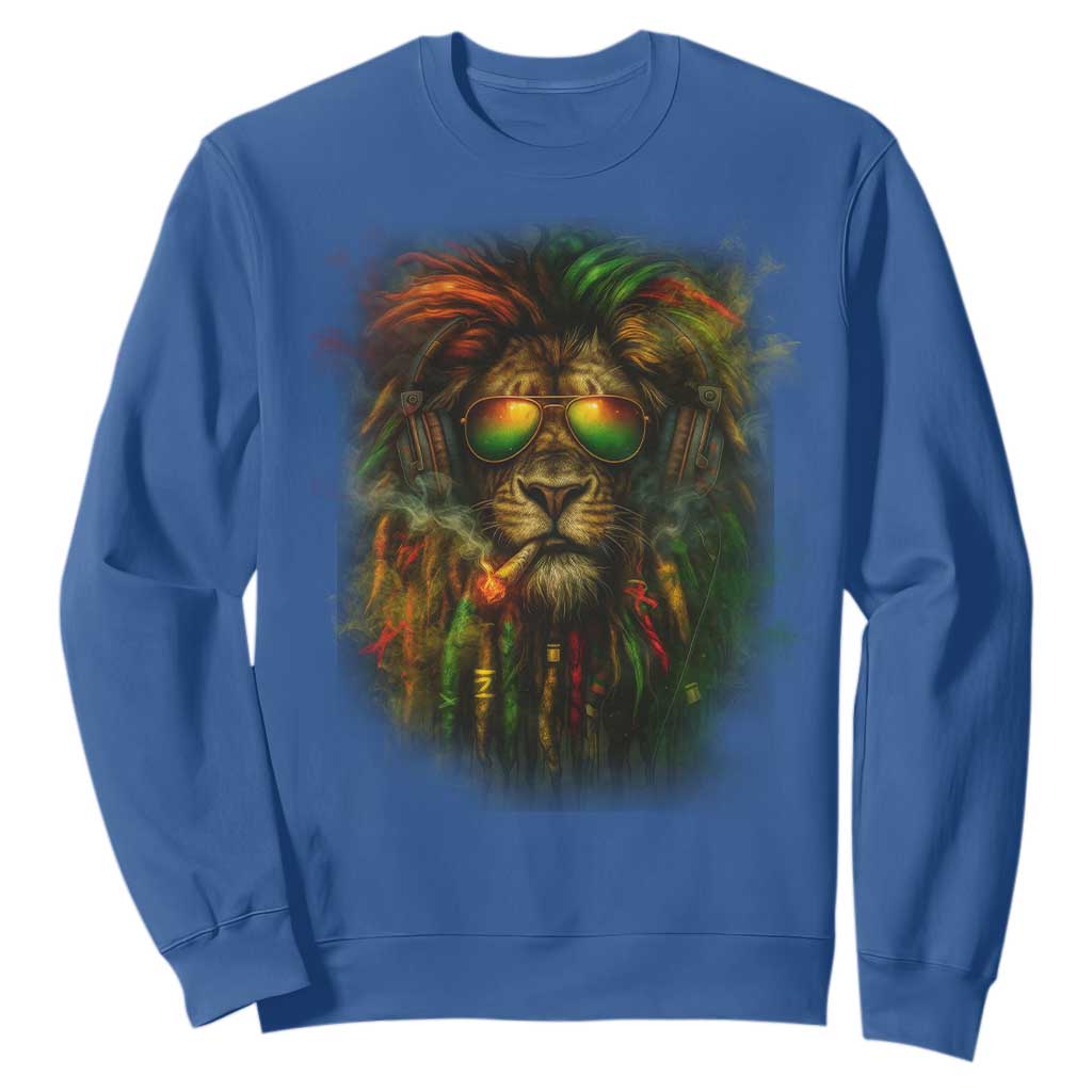 Rasta Reggae Lion Smoking Weed Sweatshirt Jamaican Reggae Music and Weed Lovers TS10 Royal Blue Print Your Wear