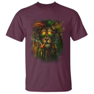Rasta Reggae Lion Smoking Weed T Shirt Jamaican Reggae Music and Weed Lovers TS10 Maroon Print Your Wear