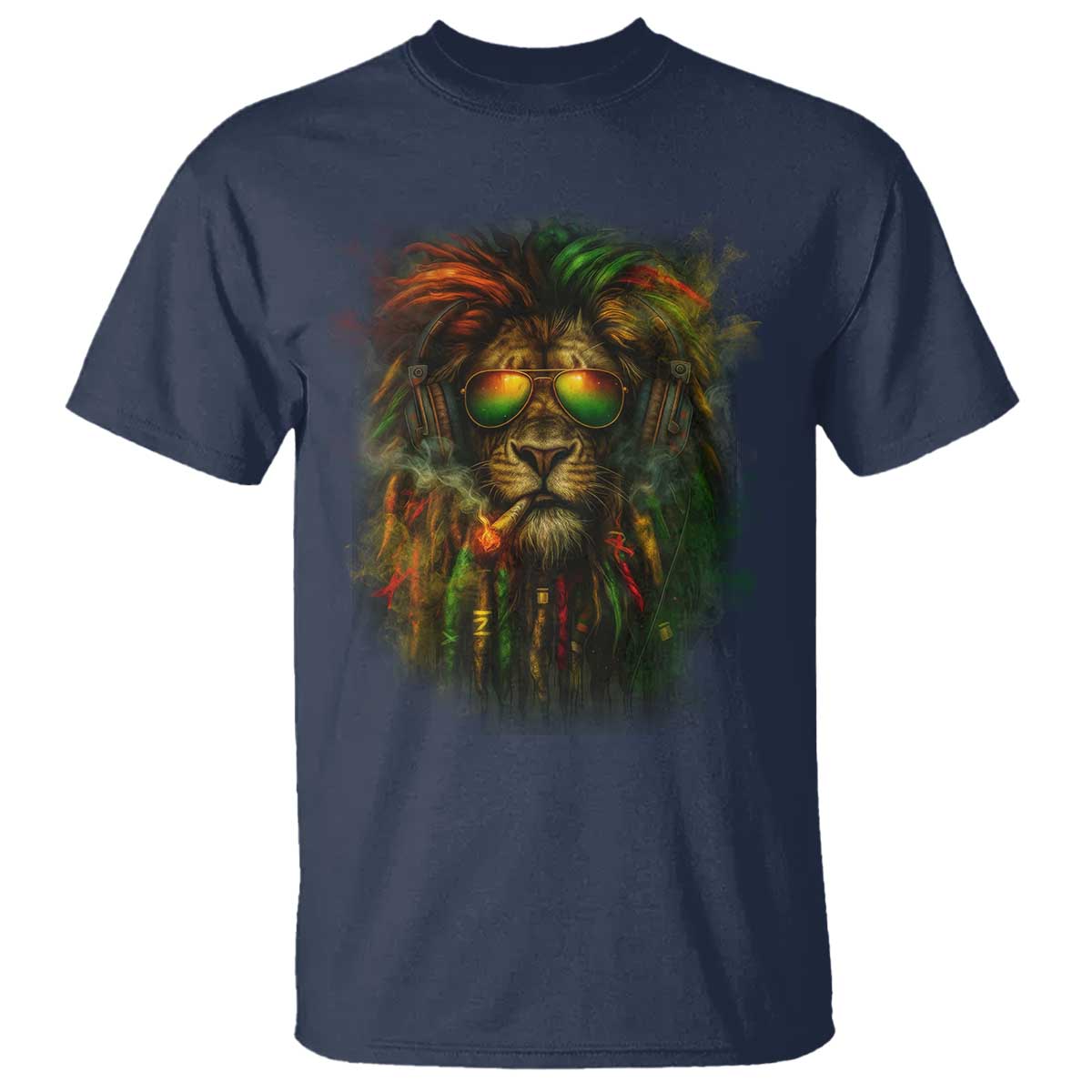 Rasta Reggae Lion Smoking Weed T Shirt Jamaican Reggae Music and Weed Lovers TS10 Navy Print Your Wear