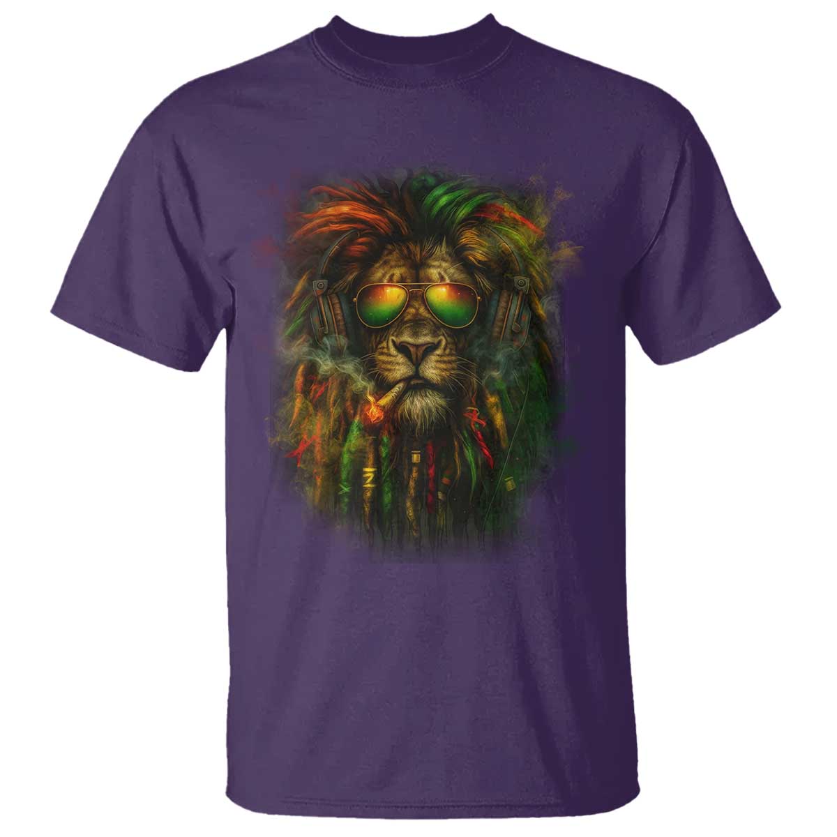 Rasta Reggae Lion Smoking Weed T Shirt Jamaican Reggae Music and Weed Lovers TS10 Purple Print Your Wear