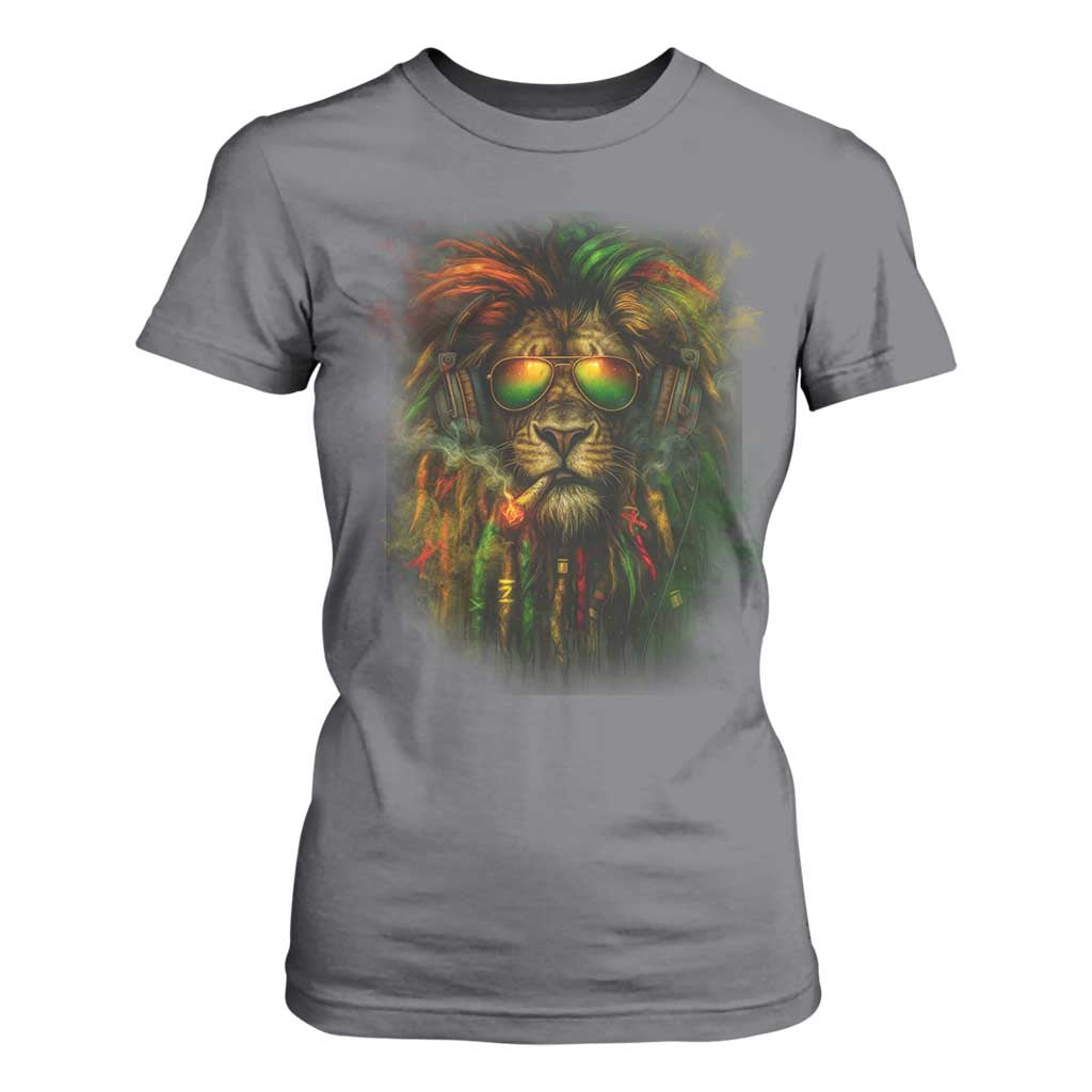 Rasta Reggae Lion Smoking Weed T Shirt For Women Jamaican Reggae Music and Weed Lovers TS10 Charcoal Print Your Wear