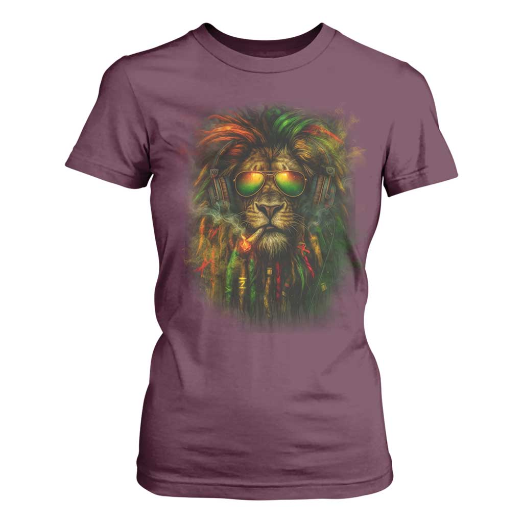 Rasta Reggae Lion Smoking Weed T Shirt For Women Jamaican Reggae Music and Weed Lovers TS10 Maroon Print Your Wear