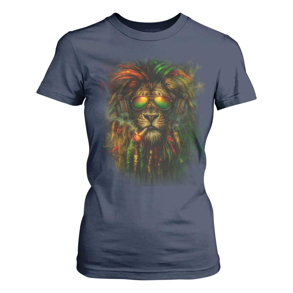 Rasta Reggae Lion Smoking Weed T Shirt For Women Jamaican Reggae Music and Weed Lovers TS10 Navy Print Your Wear
