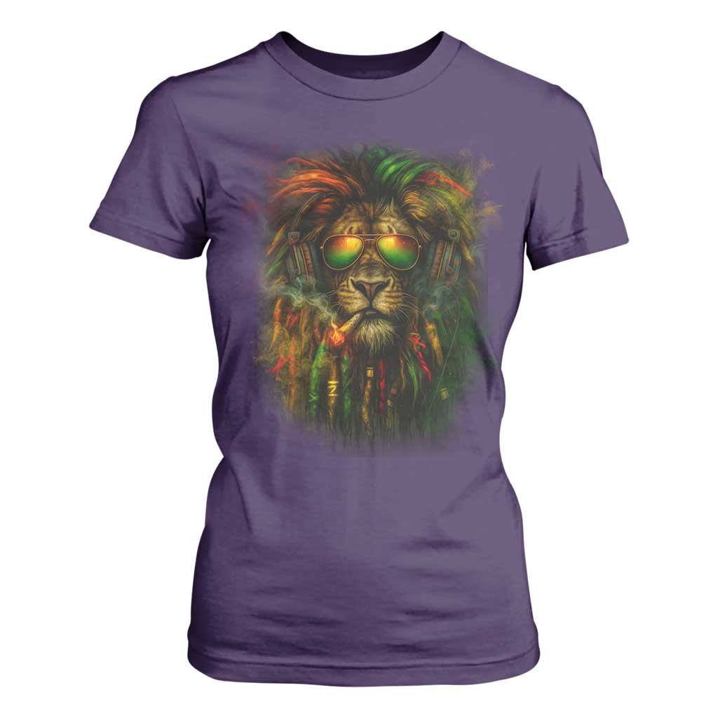 Rasta Reggae Lion Smoking Weed T Shirt For Women Jamaican Reggae Music and Weed Lovers TS10 Purple Print Your Wear