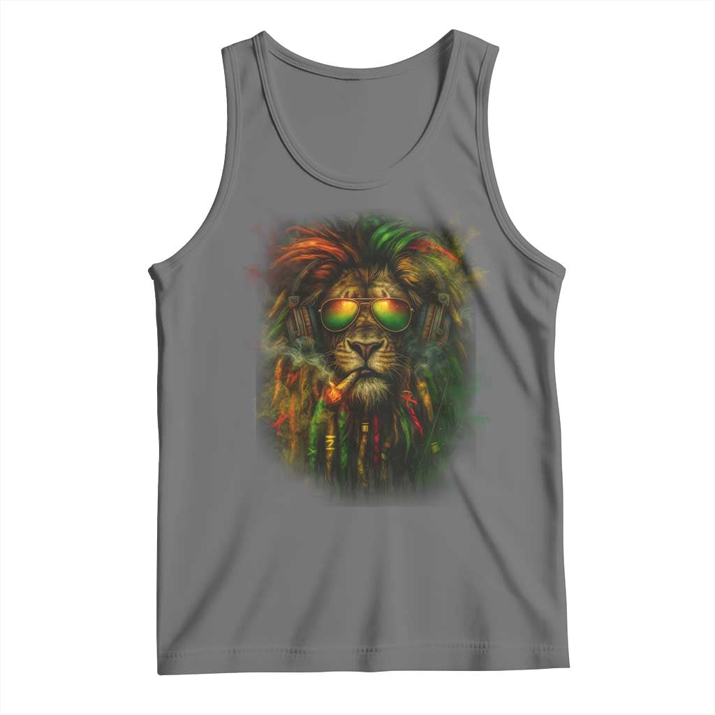 Rasta Reggae Lion Smoking Weed Tank Top Jamaican Reggae Music and Weed Lovers TS10 Black Heather Print Your Wear