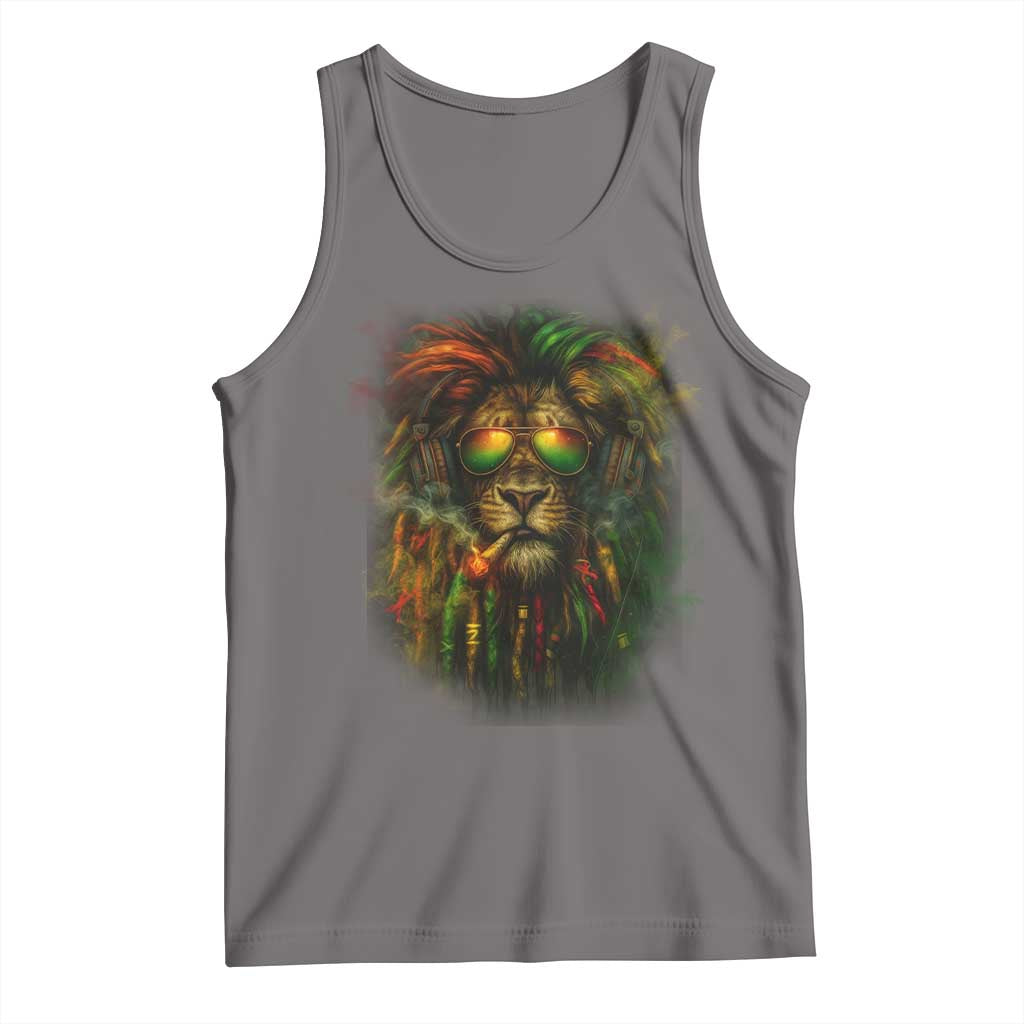 Rasta Reggae Lion Smoking Weed Tank Top Jamaican Reggae Music and Weed Lovers TS10 Deep Heather Print Your Wear
