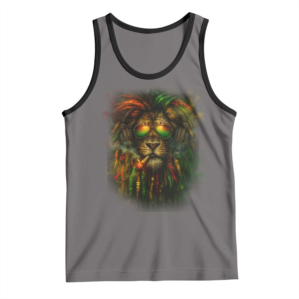 Rasta Reggae Lion Smoking Weed Tank Top Jamaican Reggae Music and Weed Lovers TS10 Deep Heather Black Print Your Wear