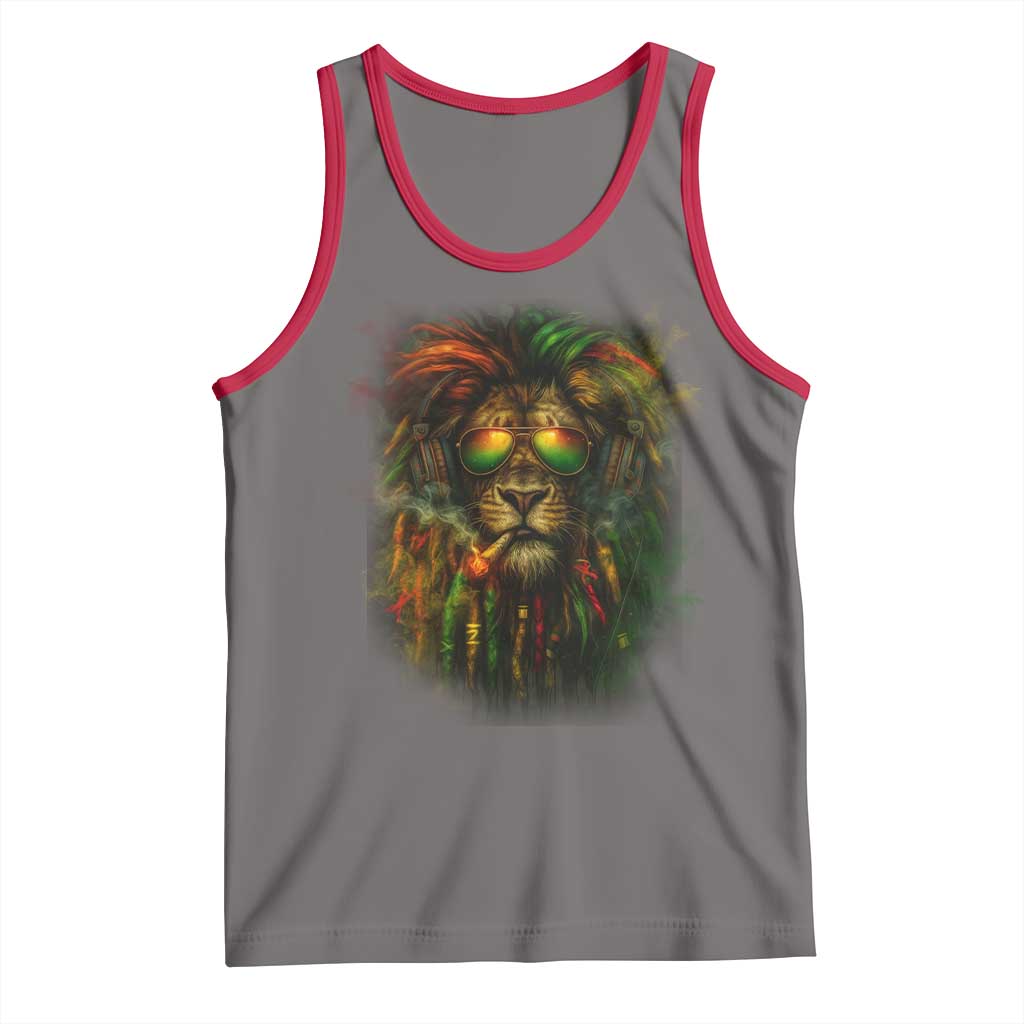 Rasta Reggae Lion Smoking Weed Tank Top Jamaican Reggae Music and Weed Lovers TS10 Deep Heather Red Print Your Wear