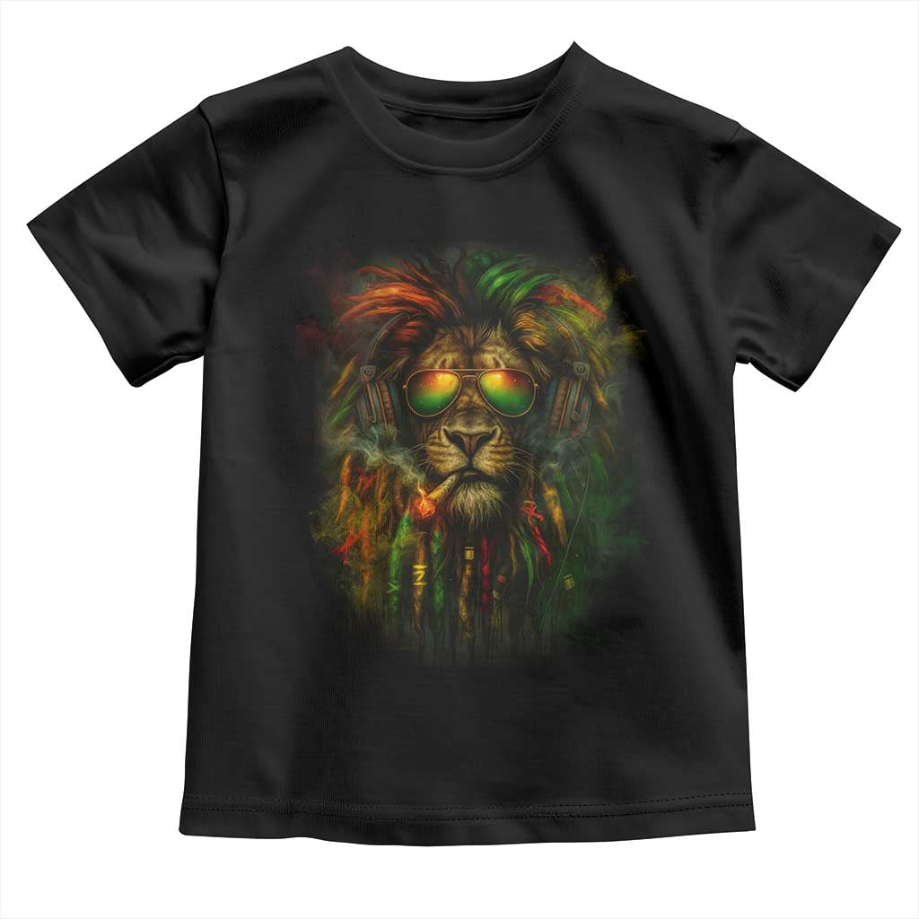 Rasta Reggae Lion Smoking Weed Toddler T Shirt Jamaican Reggae Music and Weed Lovers TS10 Black Print Your Wear