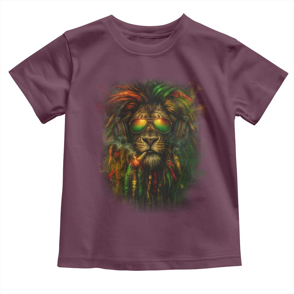 Rasta Reggae Lion Smoking Weed Toddler T Shirt Jamaican Reggae Music and Weed Lovers TS10 Maroon Print Your Wear