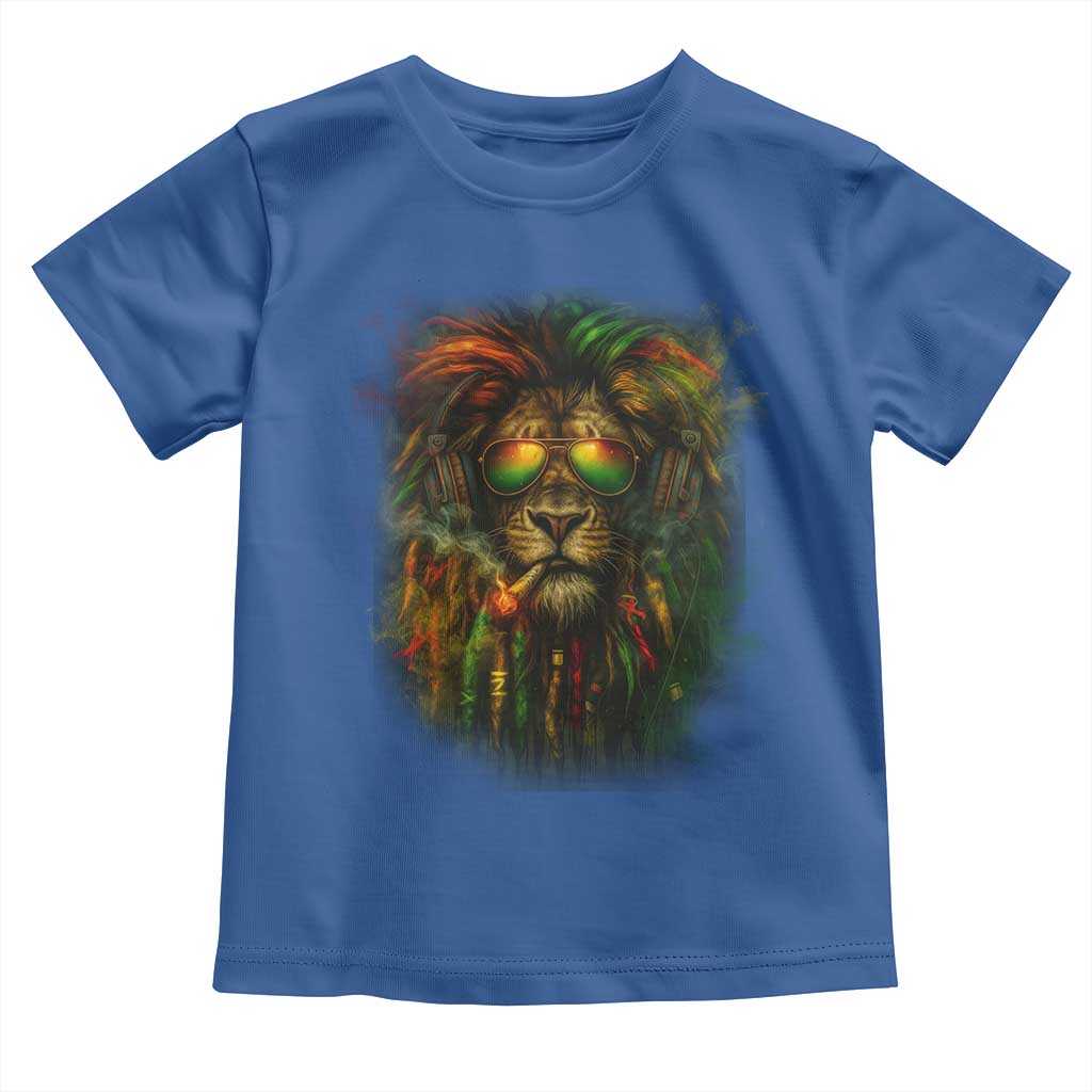 Rasta Reggae Lion Smoking Weed Toddler T Shirt Jamaican Reggae Music and Weed Lovers TS10 Royal Blue Print Your Wear