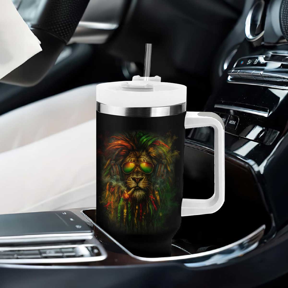 Rasta Reggae Lion Smoking Weed Tumbler With Handle Jamaican Reggae Music and Weed Lovers TS10 Print Your Wear