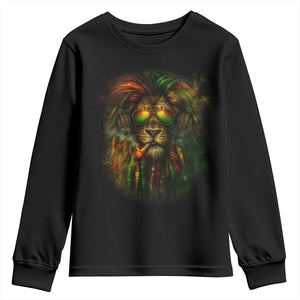 Rasta Reggae Lion Smoking Weed Youth Sweatshirt Jamaican Reggae Music and Weed Lovers TS10 Black Print Your Wear