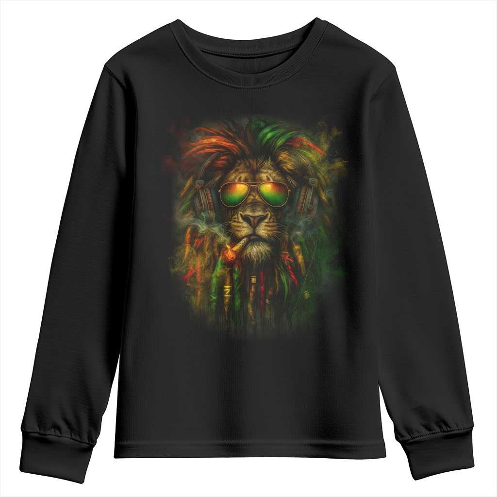 Rasta Reggae Lion Smoking Weed Youth Sweatshirt Jamaican Reggae Music and Weed Lovers TS10 Black Print Your Wear