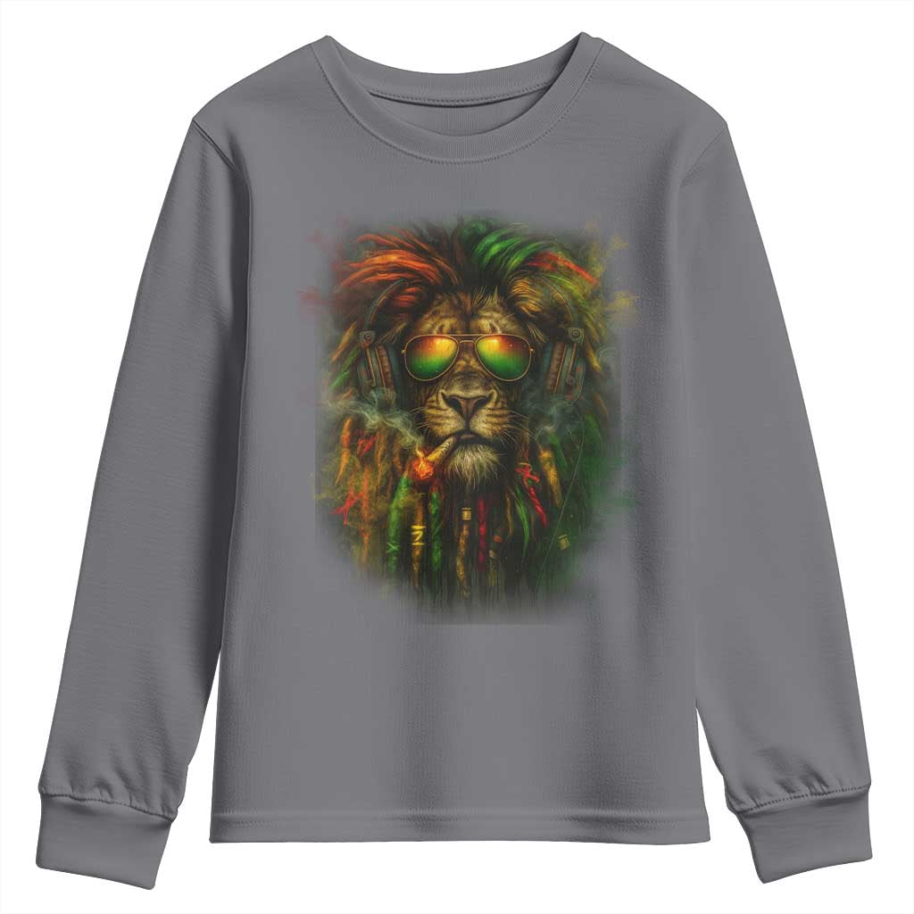 Rasta Reggae Lion Smoking Weed Youth Sweatshirt Jamaican Reggae Music and Weed Lovers TS10 Charcoal Print Your Wear