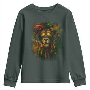 Rasta Reggae Lion Smoking Weed Youth Sweatshirt Jamaican Reggae Music and Weed Lovers TS10 Dark Forest Green Print Your Wear