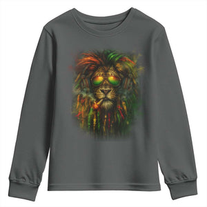 Rasta Reggae Lion Smoking Weed Youth Sweatshirt Jamaican Reggae Music and Weed Lovers TS10 Dark Heather Print Your Wear