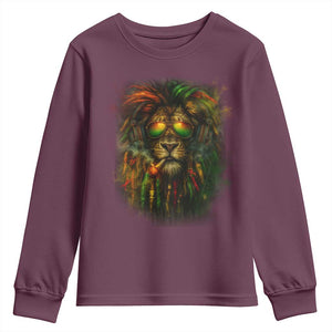 Rasta Reggae Lion Smoking Weed Youth Sweatshirt Jamaican Reggae Music and Weed Lovers TS10 Maroon Print Your Wear