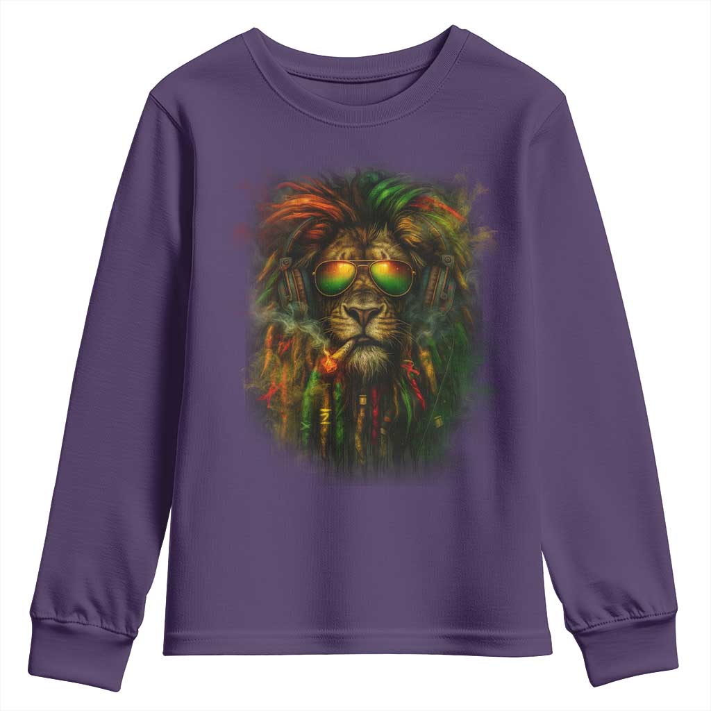 Rasta Reggae Lion Smoking Weed Youth Sweatshirt Jamaican Reggae Music and Weed Lovers TS10 Purple Print Your Wear