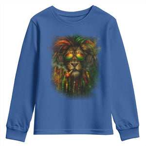 Rasta Reggae Lion Smoking Weed Youth Sweatshirt Jamaican Reggae Music and Weed Lovers TS10 Royal Blue Print Your Wear