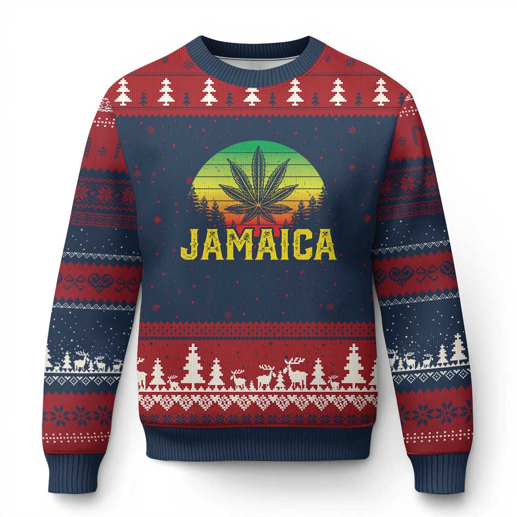 Jamaica Stoner Ugly Christmas Sweater Rasta Sunset Cannabis Marijuana Weed Lovers 420 TS10 Navy Red Print Your Wear