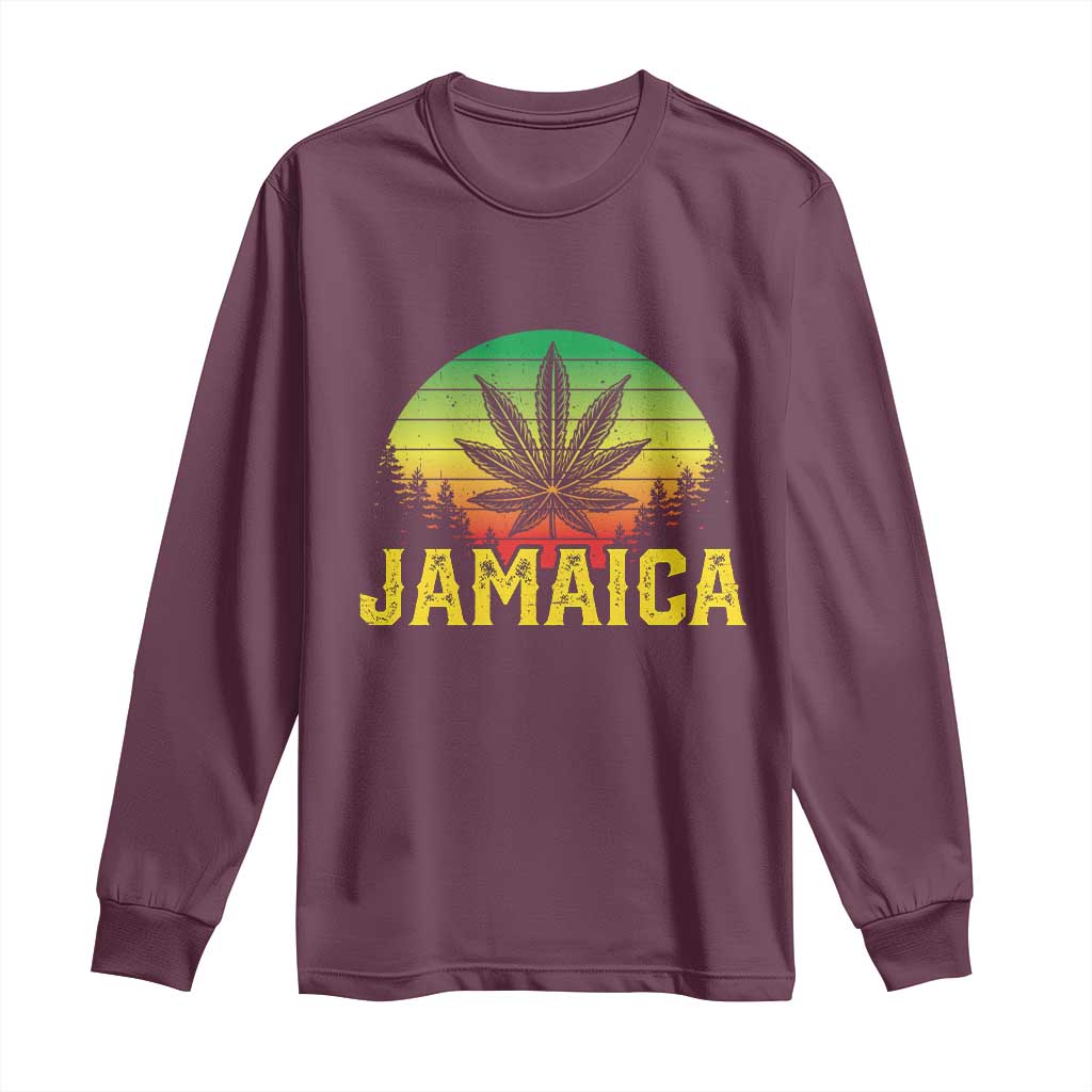 Jamaica Stoner Long Sleeve Shirt Rasta Sunset Cannabis Marijuana Weed Lovers 420 TS10 Maroon Print Your Wear
